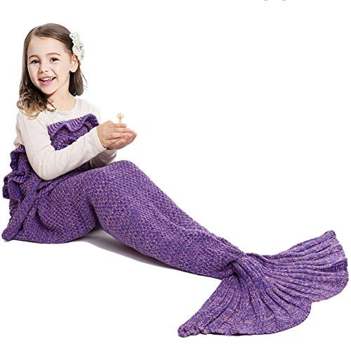 Hand Crochet Snuggle Mermaid,All Seasons JR.WHITE Mermaid Tail Blanket for Kids